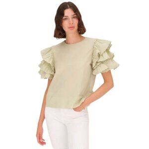 NWT Harshman Juliette Ruffle Sleeve Blouse Cotton Green Size 2X $228 [jb]